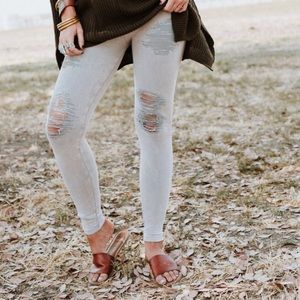 Three Bird Nest Distressed Denim Leggings